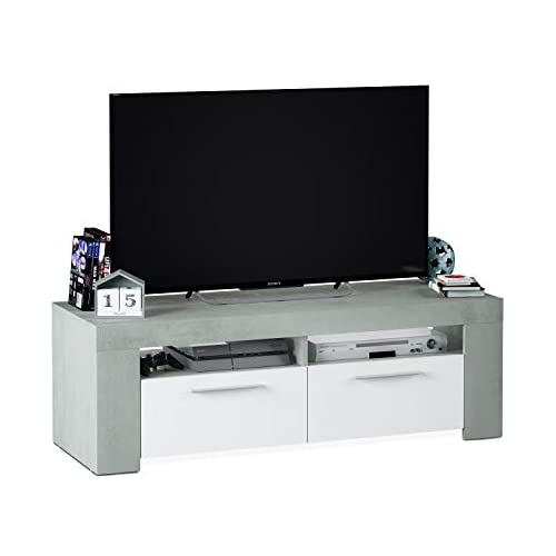 Mueble de Comedor Moderno, modulo TV Salon, Modelo Ambit, Acabado en Color Blanco Artik y Gris Cemento, Medidas: 120 cm (Ancho) x 40 cm (Alto) x 42 cm (Fondo)