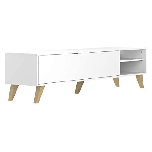 Marca Amazon - Movian Enol - Mueble para TV, 165 x 40 x 43.2 cm (largo x ancho x alto), blanco con patas de madera de haya