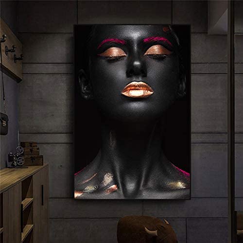 XCSMWJA Cuadro sobre Lienzo Lienzo Pintura Modular Cartel Home Decoración Africana Mujer Negra Imágenes Pared Arte HD Impreso Estilo Nórdico para La Sala De Estar 50x70cm